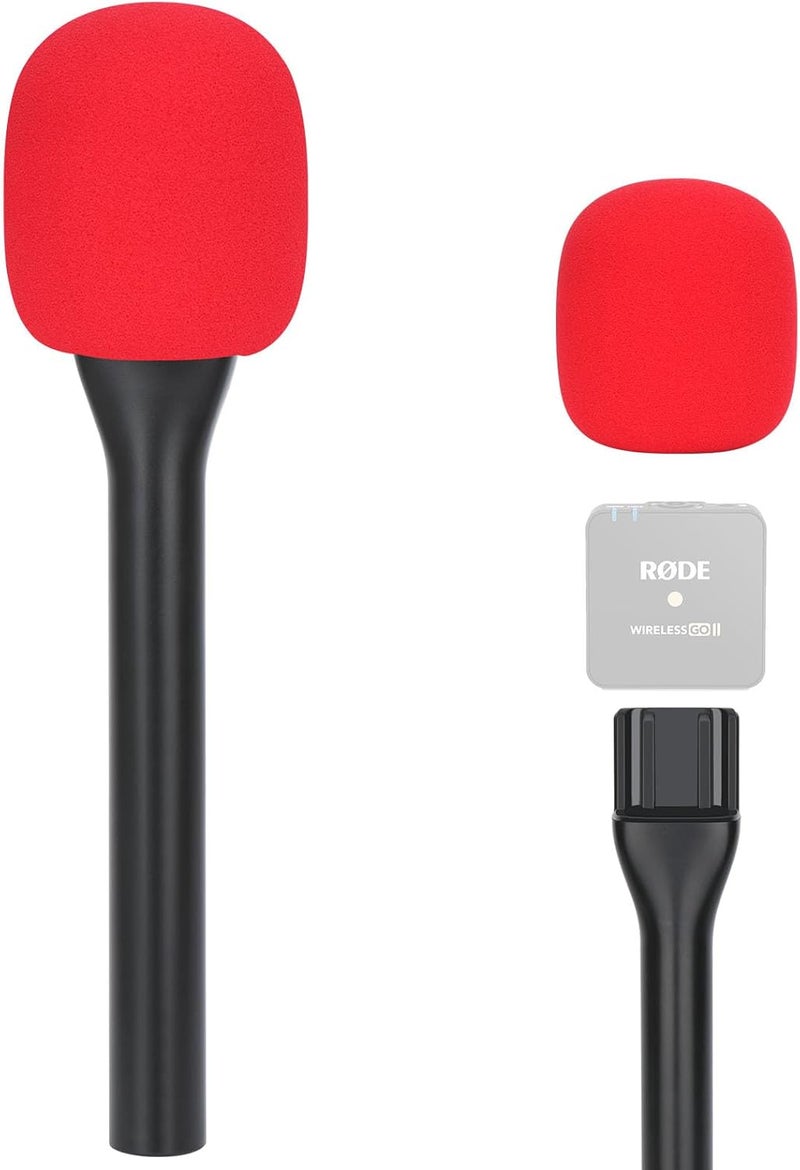 SUNMON Handheld Mic Stand for Rode Wireless Mic with Pop Filter(Red), Holder for Rode Go 2/Wireless Pro, Interview Microphone Adapter Handheld for Wireless Go/Wireless ME - Image 1